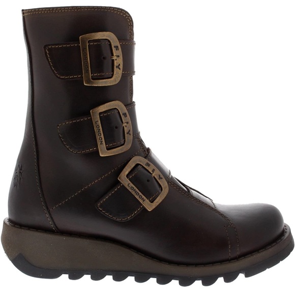 NEW Fly London Biker Three Buckle Leather Side Zip Boot Sz 37 6.5 - 7 US NIB - Picture 14 of 16